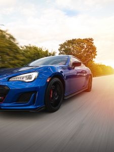 Preview wallpaper subaru, speed, car, road, motion, blue