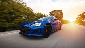 Preview wallpaper subaru, speed, car, road, motion, blue