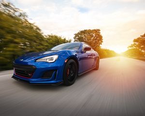 Preview wallpaper subaru, speed, car, road, motion, blue