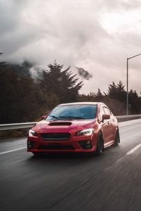 Preview wallpaper subaru sti, subaru, car, red, road, speed