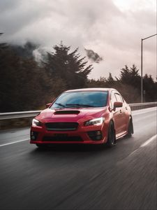 Preview wallpaper subaru sti, subaru, car, red, road, speed