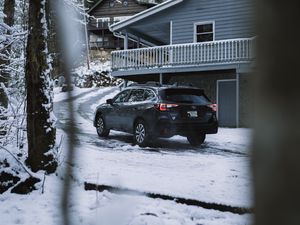 Preview wallpaper subaru, suv, car, black, snow, winter