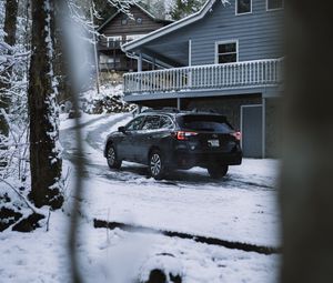 Preview wallpaper subaru, suv, car, black, snow, winter