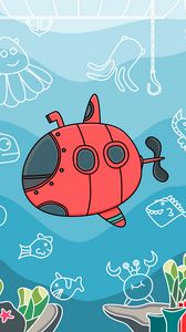 Preview wallpaper submarine, fish, depth, art, vector