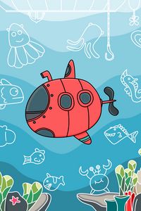 Preview wallpaper submarine, fish, depth, art, vector