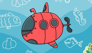 Preview wallpaper submarine, fish, depth, art, vector