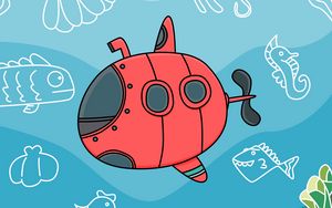 Preview wallpaper submarine, fish, depth, art, vector