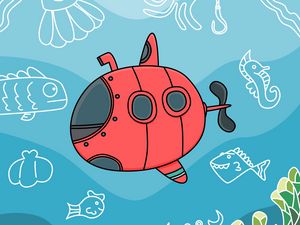 Preview wallpaper submarine, fish, depth, art, vector