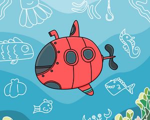 Preview wallpaper submarine, fish, depth, art, vector