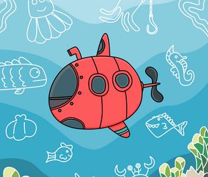 Preview wallpaper submarine, fish, depth, art, vector