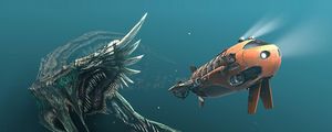 Preview wallpaper submersibles, underwater, light, predator, monster, mouth, teeth