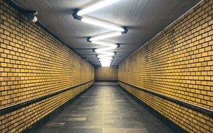 Preview wallpaper subway, corridor, lamps, lighting, yellow