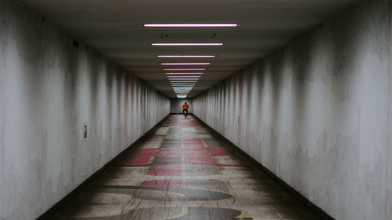 Wallpaper subway, corridor, man, lamps