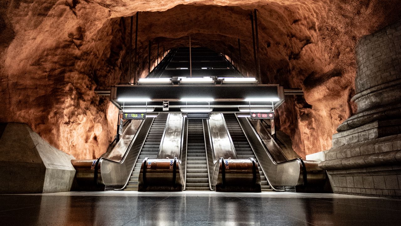 Wallpaper subway, escalator, dungeon, interior, stockholm