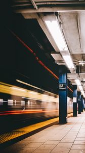 Preview wallpaper subway, station, underground, train, columns, lights