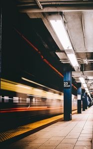 Preview wallpaper subway, station, underground, train, columns, lights