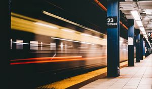 Preview wallpaper subway, station, underground, train, columns, lights