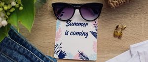 Preview wallpaper summer, inscription, glasses, bag, clothes, flowers