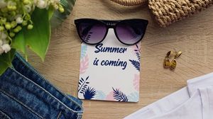 Preview wallpaper summer, inscription, glasses, bag, clothes, flowers