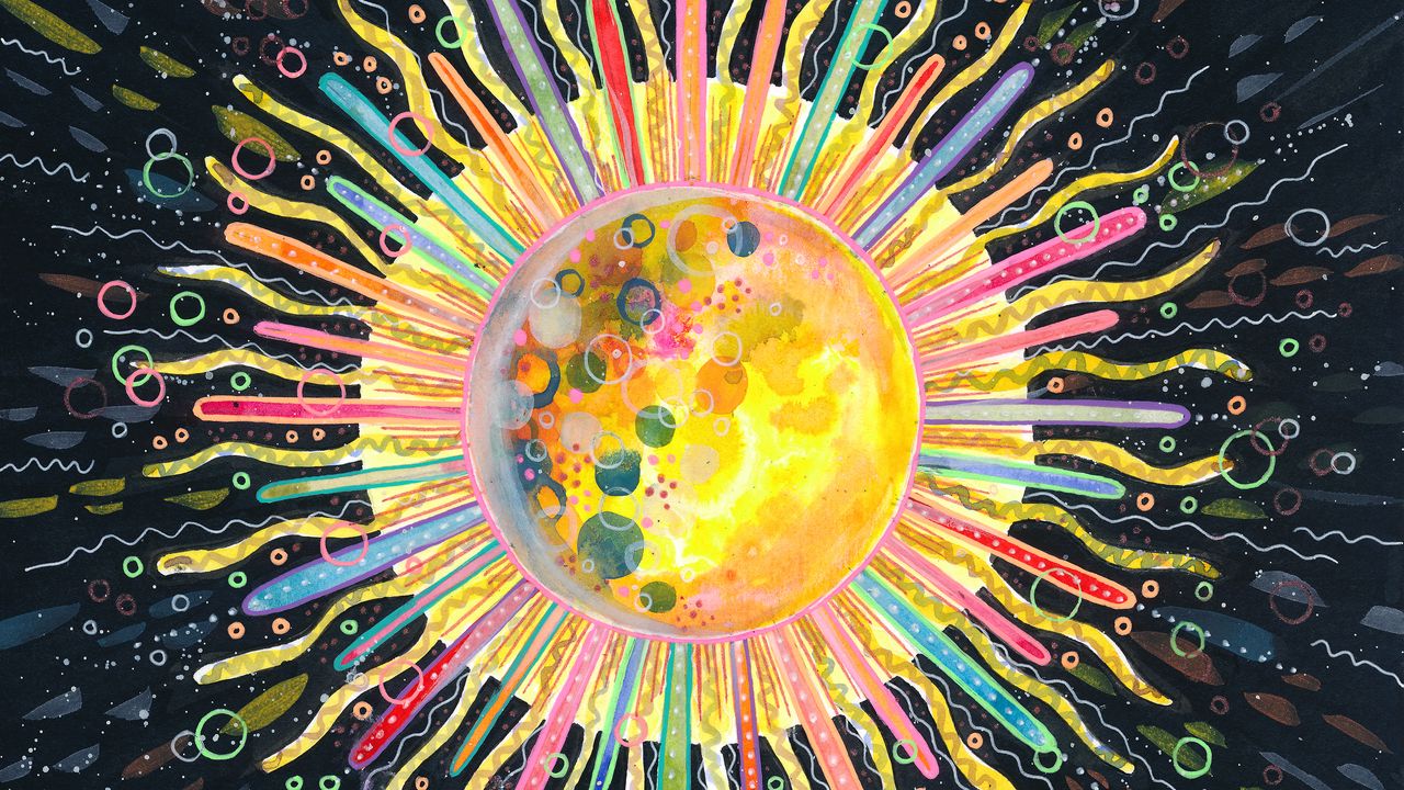 Wallpaper sun, art, circle, line, colorful, abstraction