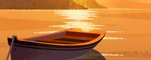 Preview wallpaper sun, boat, mountains, art