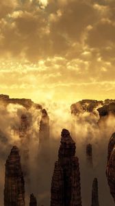 Preview wallpaper sun, canyons, fog, clouds, sky