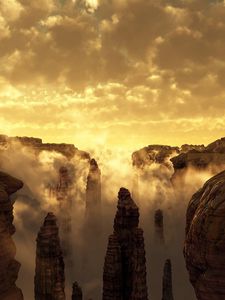 Preview wallpaper sun, canyons, fog, clouds, sky