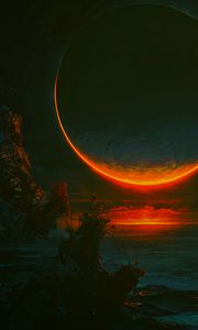 Preview wallpaper sun, eclipse, parallel world, darkness, ruins