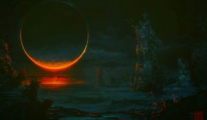 Preview wallpaper sun, eclipse, parallel world, darkness, ruins