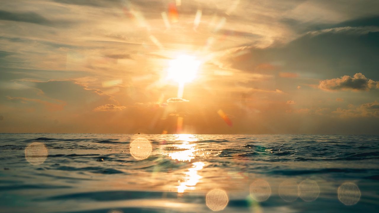 Wallpaper sun, glare, light, water, sea