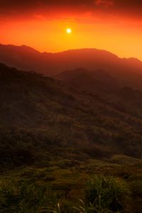 Preview wallpaper sun, hills, bushes, sunset