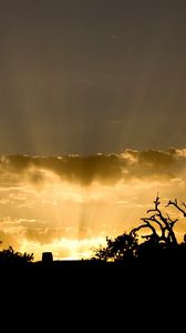 Preview wallpaper sun, light, beams, sky, clouds, outlines