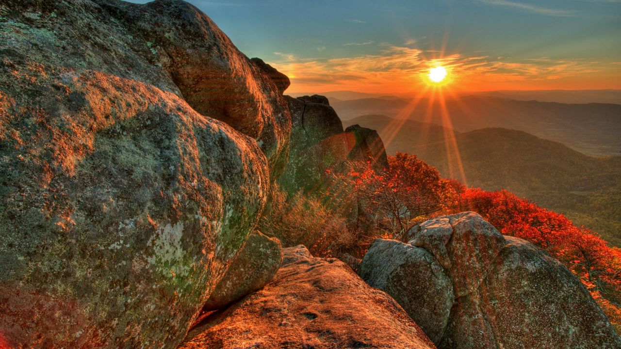 Wallpaper sun, light, stones, beams