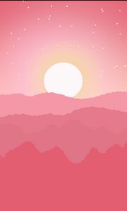 Preview wallpaper sun, mountains, horizon, stars, pink, vector