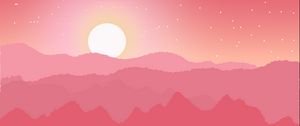 Preview wallpaper sun, mountains, horizon, stars, pink, vector