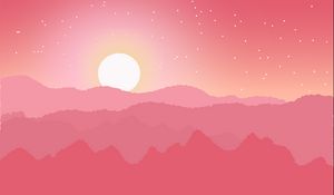 Preview wallpaper sun, mountains, horizon, stars, pink, vector