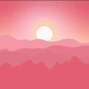 Preview wallpaper sun, mountains, horizon, stars, pink, vector