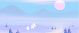 Preview wallpaper sun, mountains, vector, art, trees, landscape, pastel