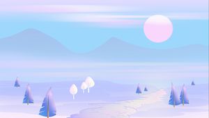 Preview wallpaper sun, mountains, vector, art, trees, landscape, pastel