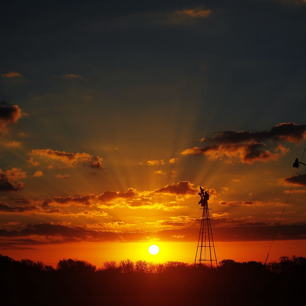 1280x1280 Wallpaper sun, rays, clouds, sky, sunset, dark, landscape