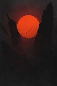 Preview wallpaper sun, rocks, dark, art, vector