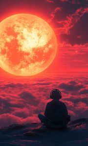 Preview wallpaper sun, silhouette, clouds, height