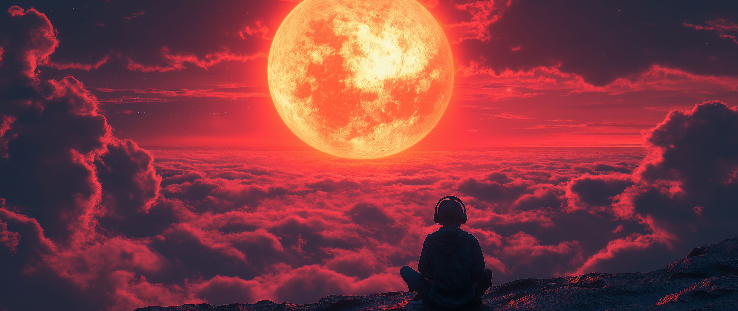 2560x1080 Wallpaper sun, silhouette, clouds, height