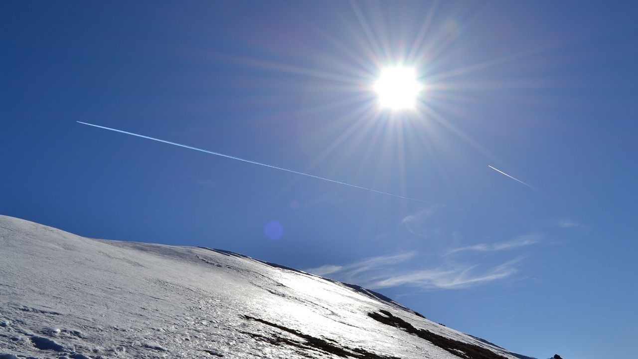 Wallpaper sun, sky, trace, line, slope, snow, shine