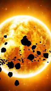 Preview wallpaper sun, stars, space, asteroids, light