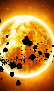 Preview wallpaper sun, stars, space, asteroids, light