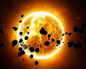 Preview wallpaper sun, stars, space, asteroids, light