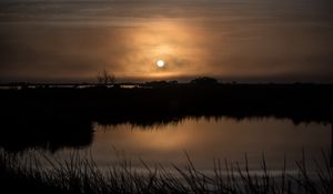 Preview wallpaper sun, sunset, grass, horizon