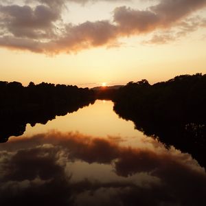 Preview wallpaper sun, sunset, lake, reflection, trees, dark