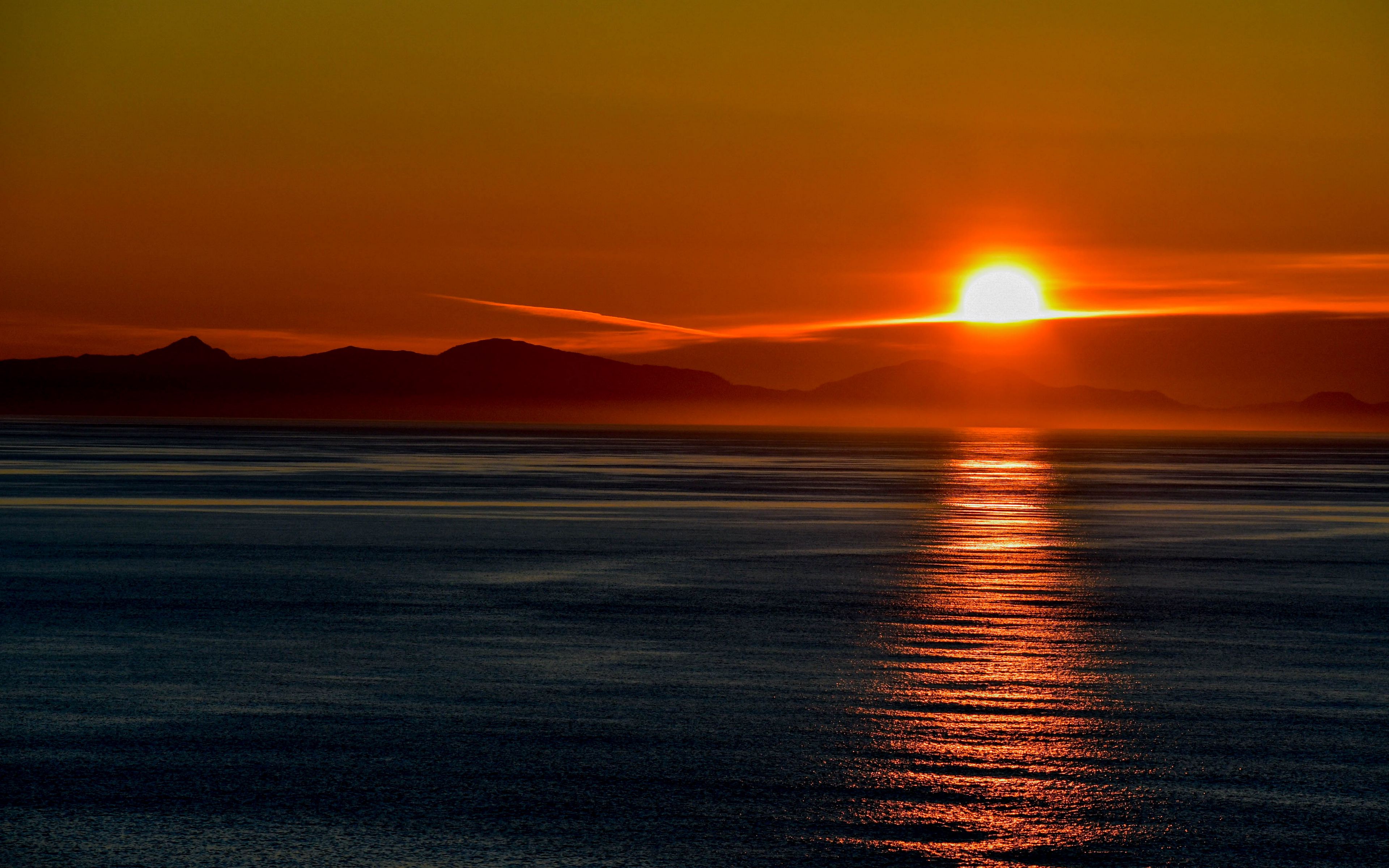 Download Wallpaper 3840x2400 Sun Sunset Sea Water Landscape Dark